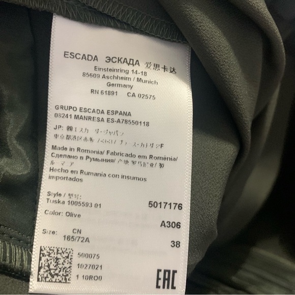 Escada Women’s Tuska High Rise Olive Green Side Zip Trousers Pants - Picture 4 of 7